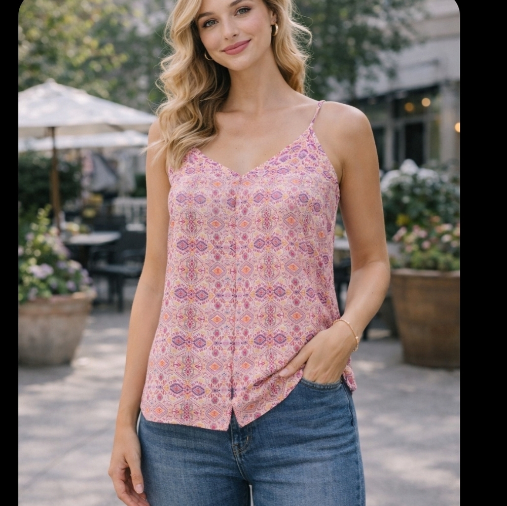 Cynthia Rowley Pink And Purple Sleeveless Patterned Women's Top Size Medium